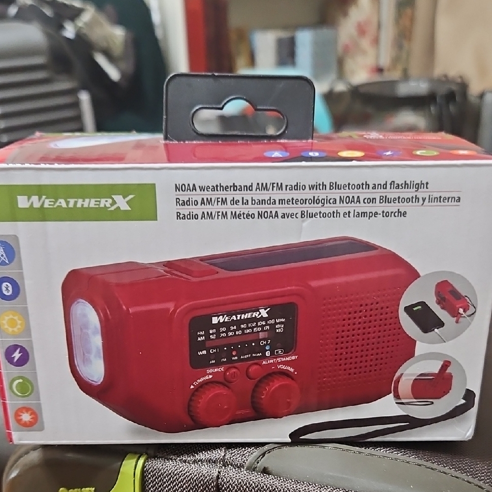 WeatherX Weatherband AM/FM Red Portable Radio with Bluetooth LED Flashlight
